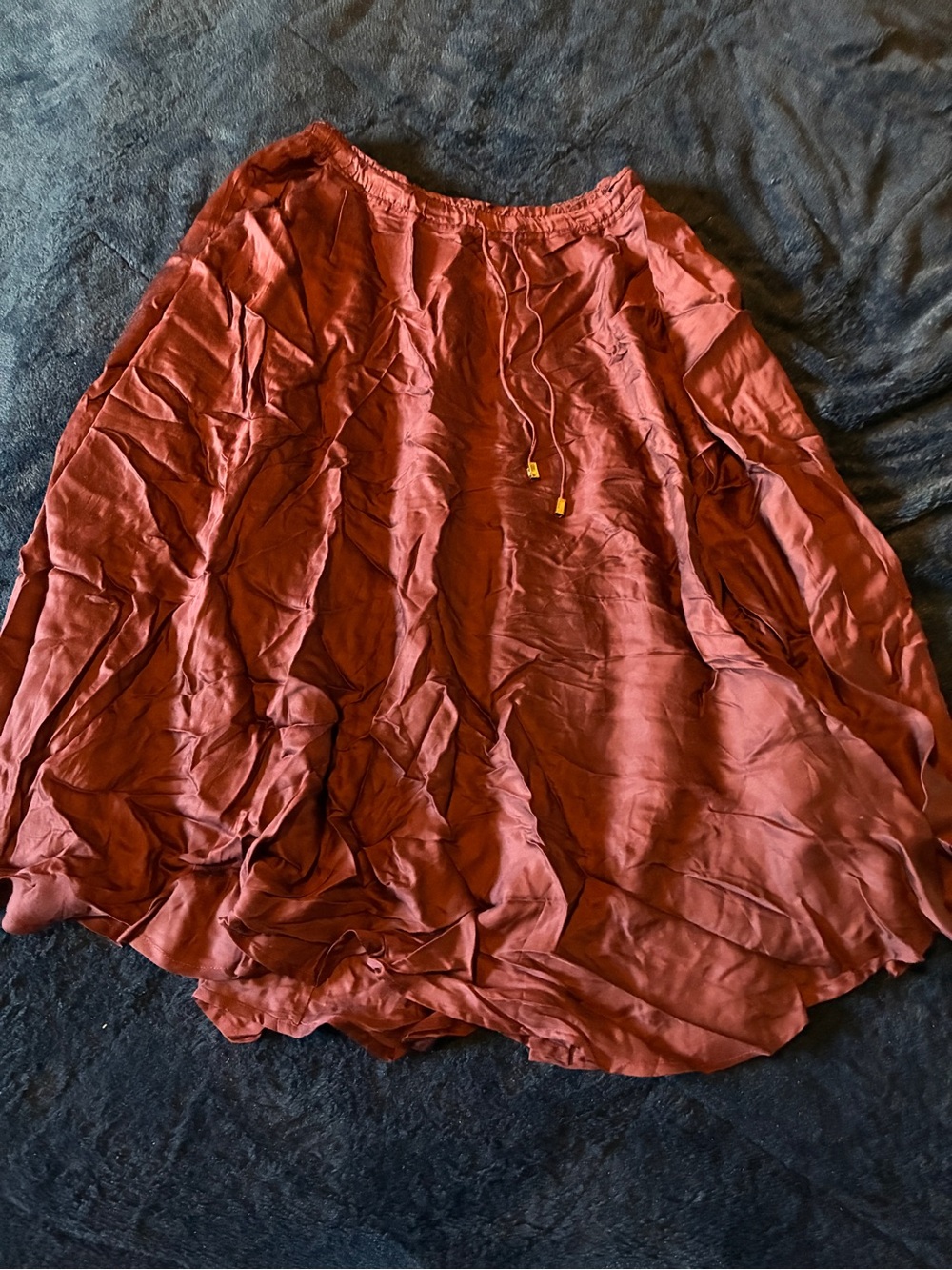Flowing Rust A-Line Midi Skirt with Drawstring Waist